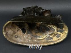SUPERBE ancienne SCULPTURE XIXe en BRONZE femme avec fleurs en TBE