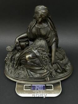 SUPERBE ancienne SCULPTURE XIXe en BRONZE femme avec fleurs en TBE