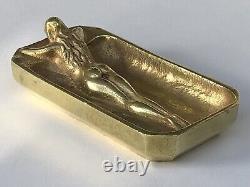 SUPERBE authentique ancienne SCULPTURE en BRONZE doré ART NOUVEAU vide poche