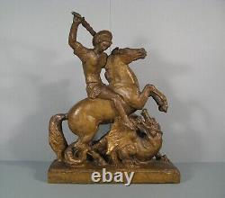 Saint Georges Et Le Dragon Sculpture Bronze Ancien Signé Arnold Huggler