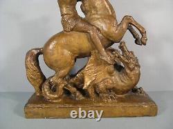 Saint Georges Et Le Dragon Sculpture Bronze Ancien Signé Arnold Huggler