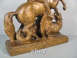 Saint Georges Et Le Dragon Sculpture Bronze Ancien Signé Arnold Huggler