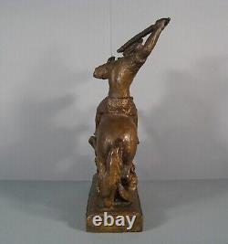 Saint Georges Et Le Dragon Sculpture Bronze Ancien Signé Arnold Huggler