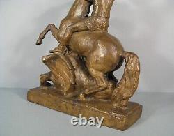 Saint Georges Et Le Dragon Sculpture Bronze Ancien Signé Arnold Huggler