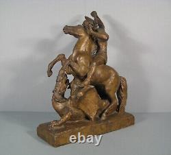 Saint Georges Et Le Dragon Sculpture Bronze Ancien Signé Arnold Huggler