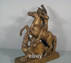 Saint Georges Et Le Dragon Sculpture Bronze Ancien Signé Arnold Huggler