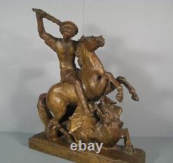 Saint Georges Et Le Dragon Sculpture Bronze Ancien Signé Arnold Huggler