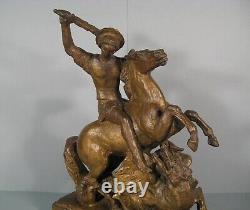 Saint Georges Et Le Dragon Sculpture Bronze Ancien Signé Arnold Huggler