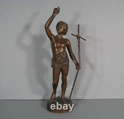 Saint Jean Baptiste Ancienne Sculpture Religieuse Bronze Signé Émile Laporte