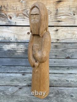 Saint Pierre Statue Statuette Sculpture Bois Sculpté Ancien Vintage Signé Design