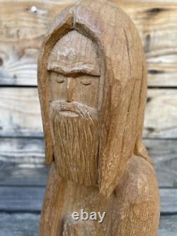 Saint Pierre Statue Statuette Sculpture Bois Sculpté Ancien Vintage Signé Design