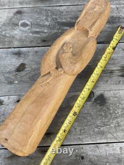 Saint Pierre Statue Statuette Sculpture Bois Sculpté Ancien Vintage Signé Design