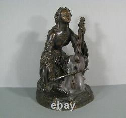 Sainte Cécile Jeune Femme Musicienne Sculpture Bronze Ancien Signé Gechter
