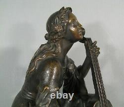 Sainte Cécile Jeune Femme Musicienne Sculpture Bronze Ancien Signé Gechter