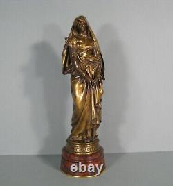 Sainte Marie Vierge Au Lys Sculpture Bronze Ancien Signé Delaplanche Barbedienne
