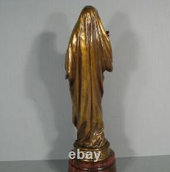 Sainte Marie Vierge Au Lys Sculpture Bronze Ancien Signé Delaplanche Barbedienne