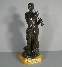 Satyre Musicien Ancienne Sculpture Bronze Statue En Bronze Faune