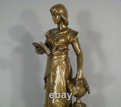 Science Sculpture Allégorique Femme A La Lecture Bronze Ancien Signé Levasseur