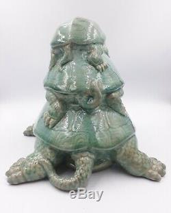 Sculpture 3 tortues ceramique craquelee porcelaine faience celadon statue ancien