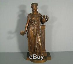 Sculpture Ancienne Bronze Jeune Femme A L'antique Servante Amphore Signé Bouret