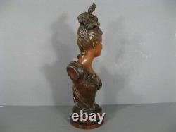 Sculpture Ancienne Buste Jeune Femme Belle Epoque Bronze Signé Bruyneel