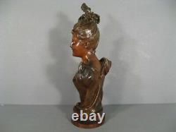 Sculpture Ancienne Buste Jeune Femme Belle Epoque Bronze Signé Bruyneel