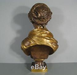 Sculpture Ancienne Buste Jeune Femme Bronze Signé Grégoire Houdebine (greuze)