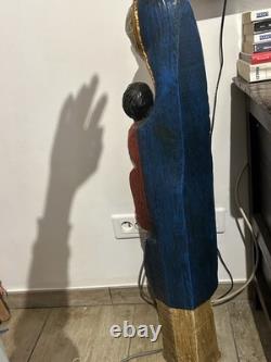 Sculpture Ancienne Dévotion Vierge À L'enfant Bois Massif Polychrome