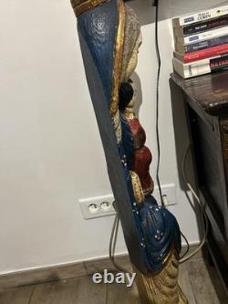 Sculpture Ancienne Dévotion Vierge À L'enfant Bois Massif Polychrome