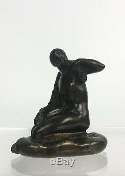Sculpture Ancienne En Bronze Femme 1900 Signée C. Charles Des Années 30