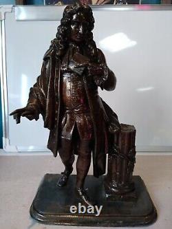Sculpture Ancienne en Régule Jean De La Fontaine Statue Vintage
