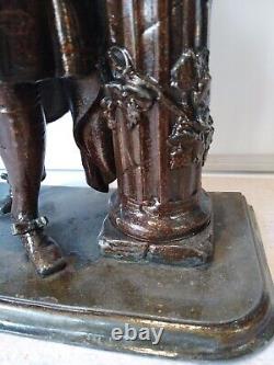 Sculpture Ancienne en Régule Jean De La Fontaine Statue Vintage