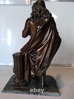 Sculpture Ancienne en Régule Jean De La Fontaine Statue Vintage
