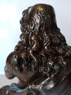 Sculpture Ancienne en Régule Jean De La Fontaine Statue Vintage
