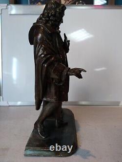 Sculpture Ancienne en Régule Jean De La Fontaine Statue Vintage