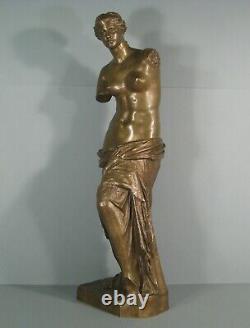 Sculpture Aphrodite Vénus De Milo Bronze Ancien Signé Barbedienne Et Collas