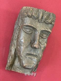 Sculpture Bois Tête Du Christ Ancienne Chêne Massif
