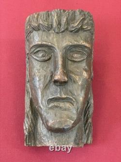 Sculpture Bois Tête Du Christ Ancienne Chêne Massif