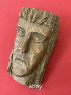 Sculpture Bois Tête Du Christ Ancienne Chêne Massif