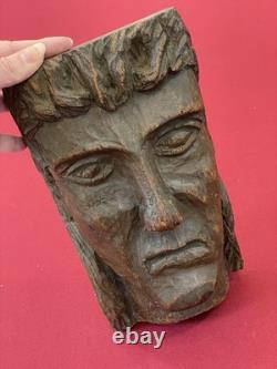 Sculpture Bois Tête Du Christ Ancienne Chêne Massif