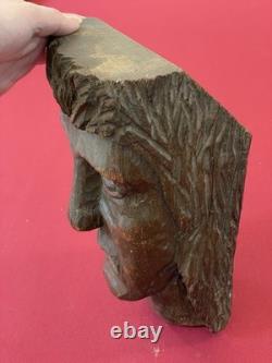 Sculpture Bois Tête Du Christ Ancienne Chêne Massif
