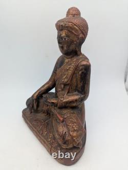 Sculpture Bouddah Mandalay en Bois, Ancienne Statue Laqué Doré, Birmanie
