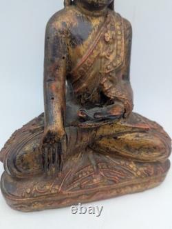 Sculpture Bouddah Mandalay en Bois, Ancienne Statue Laqué Doré, Birmanie