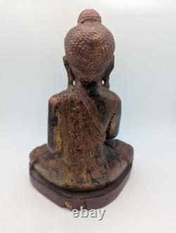 Sculpture Bouddah Mandalay en Bois, Ancienne Statue Laqué Doré, Birmanie