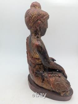 Sculpture Bouddah Mandalay en Bois, Ancienne Statue Laqué Doré, Birmanie