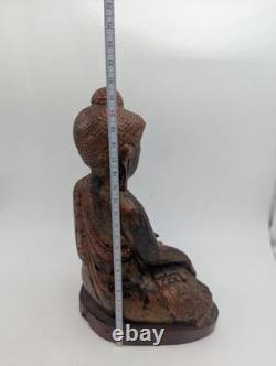 Sculpture Bouddah Mandalay en Bois, Ancienne Statue Laqué Doré, Birmanie