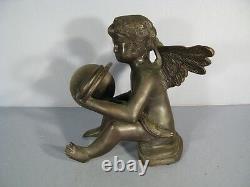 Sculpture Bronze Ange Musicien Ancienne Statue Putti En Bronze / Amour Musicien