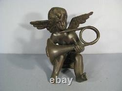 Sculpture Bronze Ange Musicien Ancienne Statue Putti En Bronze / Amour Musicien