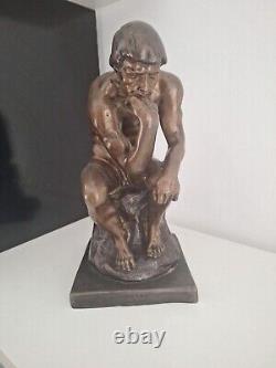 Sculpture Bronze Le Penseur personnage Statue Ancienne Signé