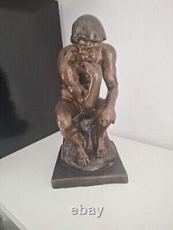 Sculpture Bronze Le Penseur personnage Statue Ancienne Signé